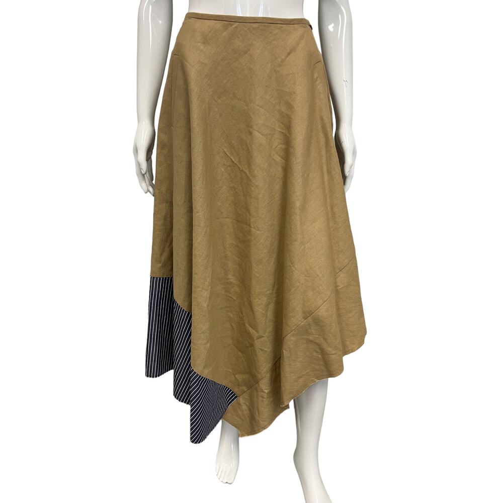 LOEWE Beige Cotton Striped Panel High-Rise Asymmetric Midi Skirt Size 34 US 2